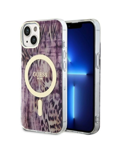 Guess Leopard MagSafe dėklas iPhone 14 - rožinis Guess Leopard MagSafe dėklas iPhone 14 - rožinis