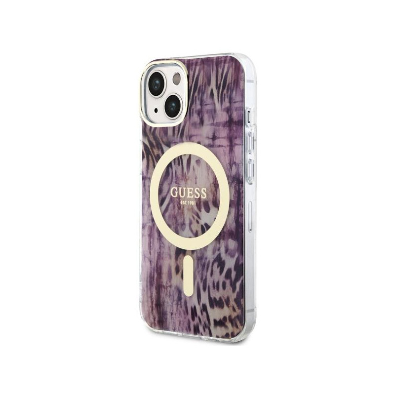 Guess Leopard MagSafe dėklas iPhone 14 - rožinis