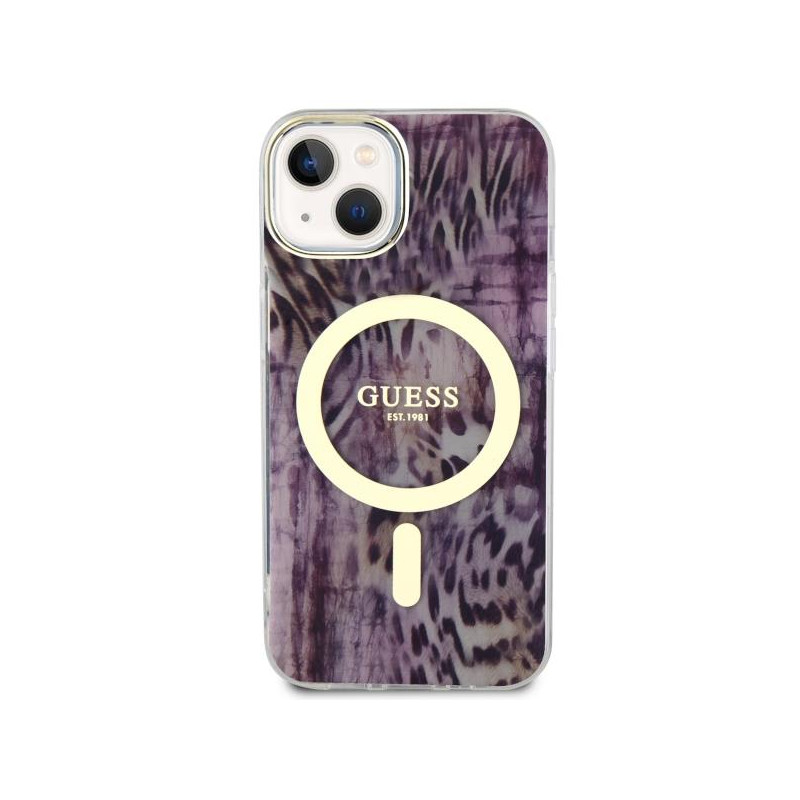 Guess Leopard MagSafe dėklas iPhone 14 - rožinis