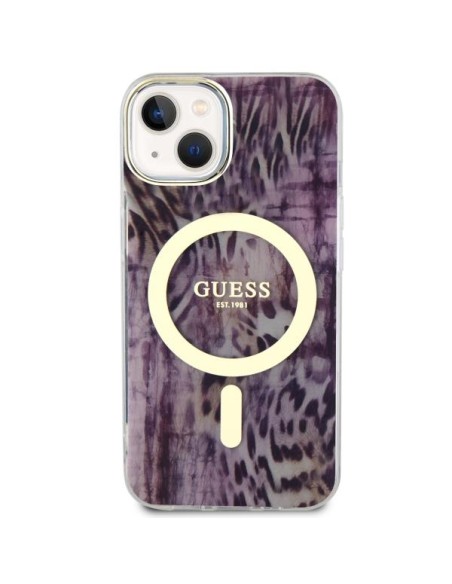 Guess Leopard MagSafe dėklas iPhone 14 - rožinis Guess Leopard MagSafe dėklas iPhone 14 - rožinis