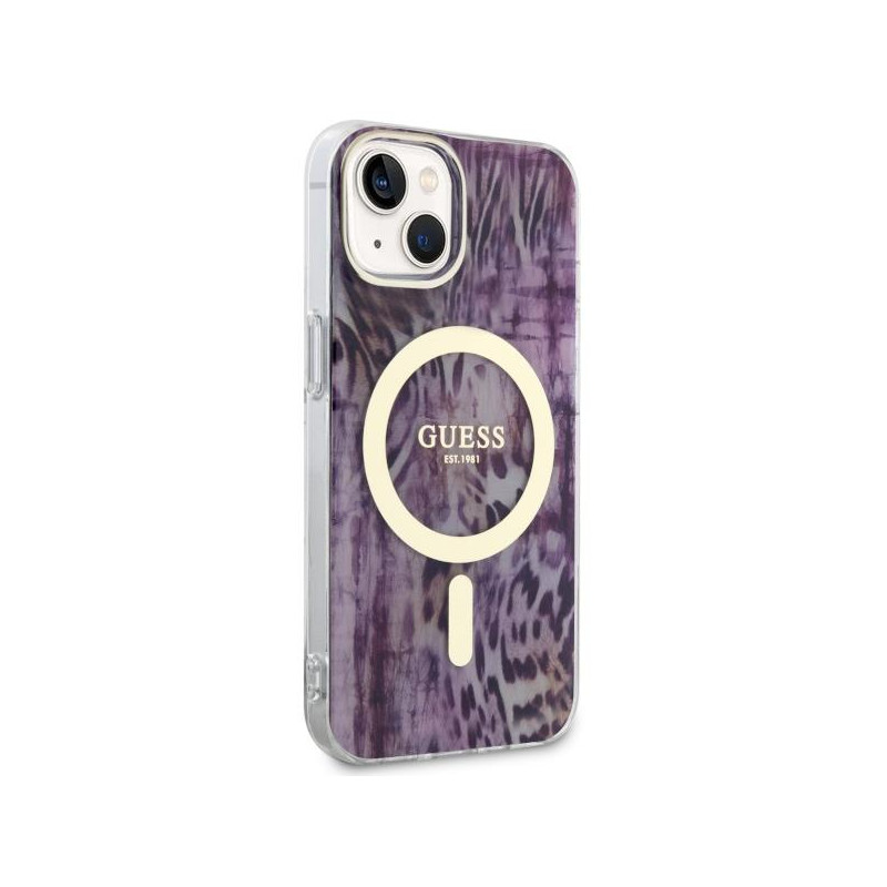 Guess Leopard MagSafe dėklas iPhone 14 - rožinis
