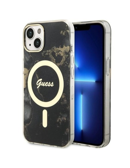 Guess Golden Marble MagSafe dėklas iPhone 14 - juodas Guess Golden Marble MagSafe dėklas iPhone 14 - juodas