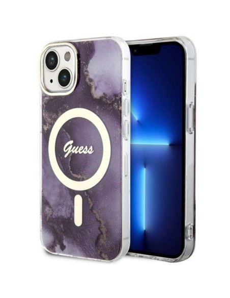Guess Golden Marble MagSafe dėklas iPhone 14 - violetinis Guess Golden Marble MagSafe dėklas iPhone 14 - violetinis