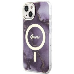 Guess Golden Marble MagSafe dėklas iPhone 14 - violetinis