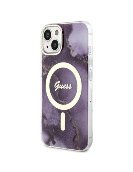 Guess Golden Marble MagSafe dėklas iPhone 14 - violetinis Guess Golden Marble MagSafe dėklas iPhone 14 - violetinis