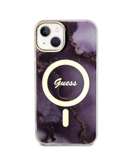 Guess Golden Marble MagSafe dėklas iPhone 14 - violetinis Guess Golden Marble MagSafe dėklas iPhone 14 - violetinis
