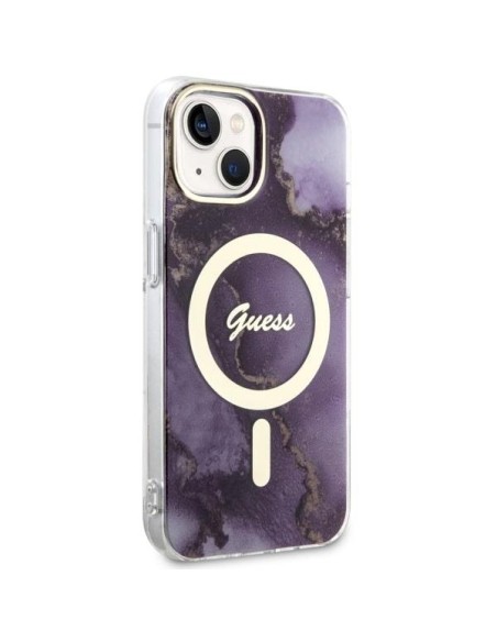 Guess Golden Marble MagSafe dėklas iPhone 14 - violetinis Guess Golden Marble MagSafe dėklas iPhone 14 - violetinis