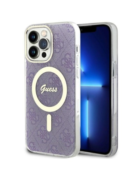 Guess 4G MagSafe dėklas, skirtas iPhone 14 Pro Max - violetinė Guess 4G MagSafe dėklas, skirtas iPhone 14 Pro Max - violetinė