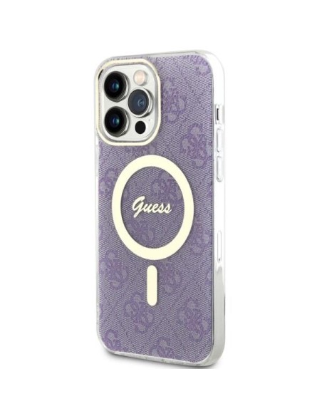 Guess 4G MagSafe dėklas, skirtas iPhone 14 Pro Max - violetinė Guess 4G MagSafe dėklas, skirtas iPhone 14 Pro Max - violetinė