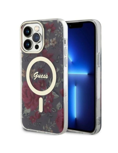 Guess Flower MagSafe dėklas iPhone 14 Pro Max - žalias Guess Flower MagSafe dėklas iPhone 14 Pro Max - žalias