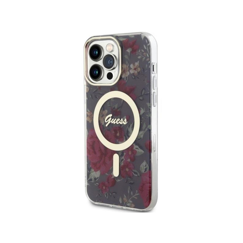 Guess Flower MagSafe dėklas iPhone 14 Pro Max - žalias