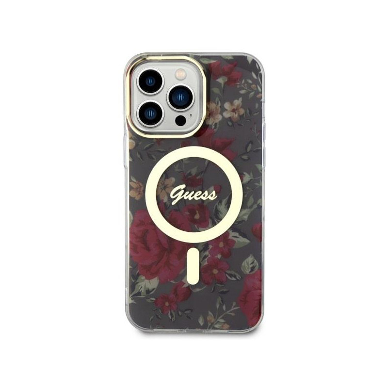 Guess Flower MagSafe dėklas iPhone 14 Pro Max - žalias