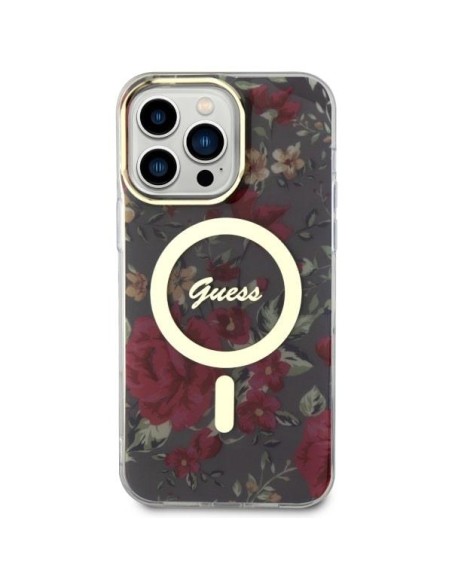Guess Flower MagSafe dėklas iPhone 14 Pro Max - žalias Guess Flower MagSafe dėklas iPhone 14 Pro Max - žalias