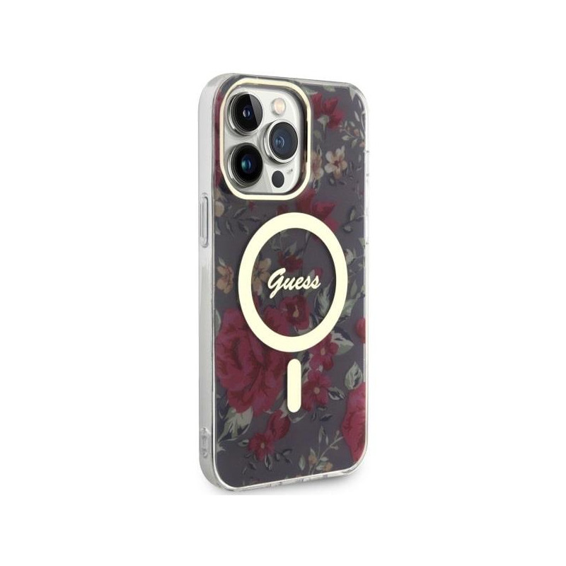 Guess Flower MagSafe dėklas iPhone 14 Pro Max - žalias