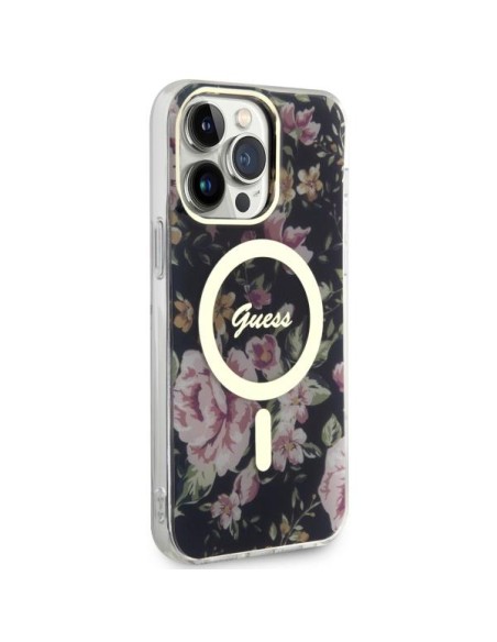 Guess Flower MagSafe dėklas iPhone 14 Pro Max - juodas Guess Flower MagSafe dėklas iPhone 14 Pro Max - juodas