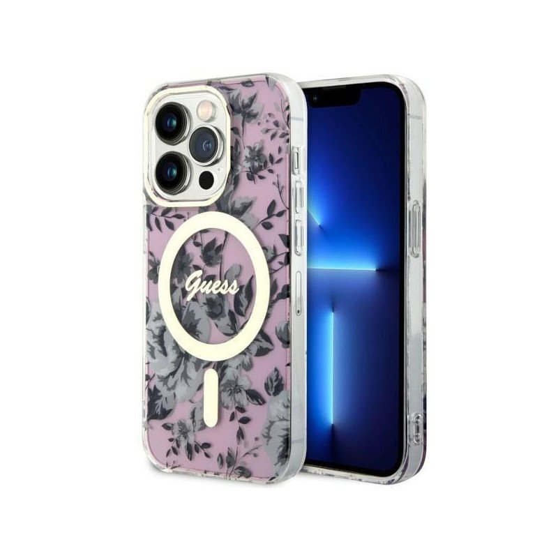 Guess Flower MagSafe dėklas iPhone 14 Pro Max - rožinis Guess Flower MagSafe dėklas iPhone 14 Pro Max - rožinis