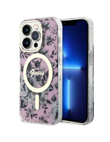 Guess Flower MagSafe dėklas iPhone 14 Pro Max - rožinis Guess Flower MagSafe dėklas iPhone 14 Pro Max - rožinis