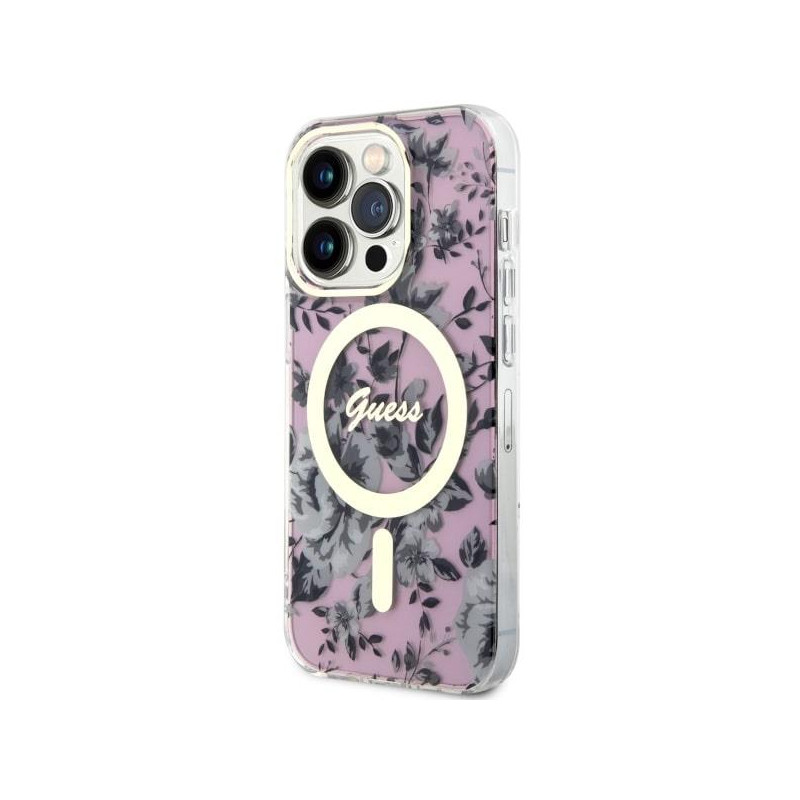 Guess Flower MagSafe dėklas iPhone 14 Pro Max - rožinis