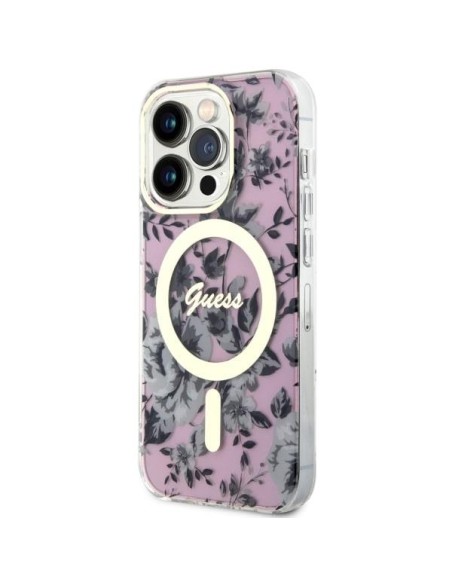 Guess Flower MagSafe dėklas iPhone 14 Pro Max - rožinis Guess Flower MagSafe dėklas iPhone 14 Pro Max - rožinis