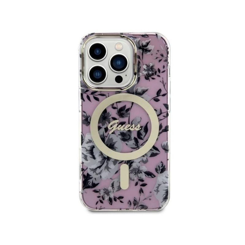 Guess Flower MagSafe dėklas iPhone 14 Pro Max - rožinis