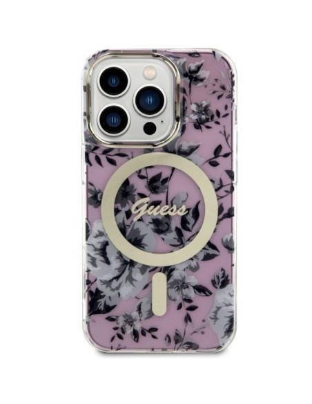 Guess Flower MagSafe dėklas iPhone 14 Pro Max - rožinis Guess Flower MagSafe dėklas iPhone 14 Pro Max - rožinis