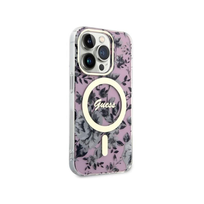 Guess Flower MagSafe dėklas iPhone 14 Pro Max - rožinis