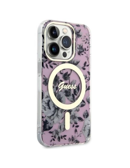 Guess Flower MagSafe dėklas iPhone 14 Pro Max - rožinis Guess Flower MagSafe dėklas iPhone 14 Pro Max - rožinis