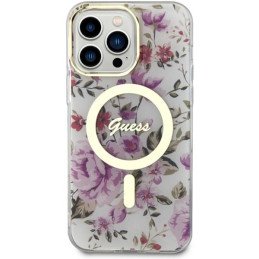Guess Flower MagSafe dėklas iPhone 14 Pro Max - skaidrus