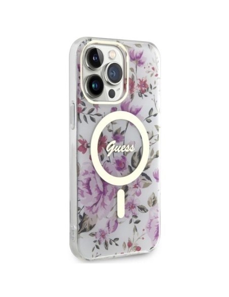 Guess Flower MagSafe dėklas iPhone 14 Pro Max - skaidrus