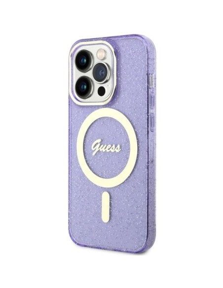 Guess Glitter Gold MagSafe dėklas iPhone 14 Pro Max - violetinis Guess Glitter Gold MagSafe dėklas iPhone 14 Pro Max - violetinis