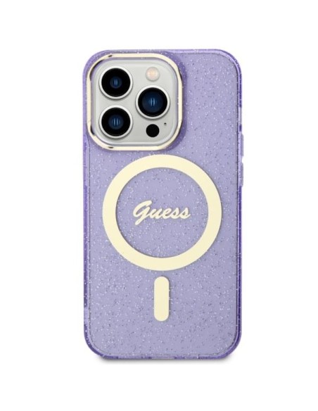 Guess Glitter Gold MagSafe dėklas iPhone 14 Pro Max - violetinis Guess Glitter Gold MagSafe dėklas iPhone 14 Pro Max - violetinis