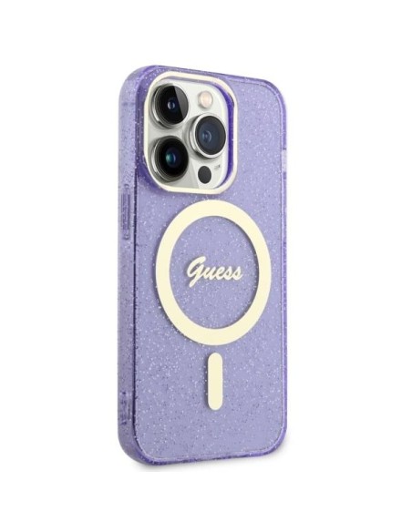 Guess Glitter Gold MagSafe dėklas iPhone 14 Pro Max - violetinis Guess Glitter Gold MagSafe dėklas iPhone 14 Pro Max - violetinis