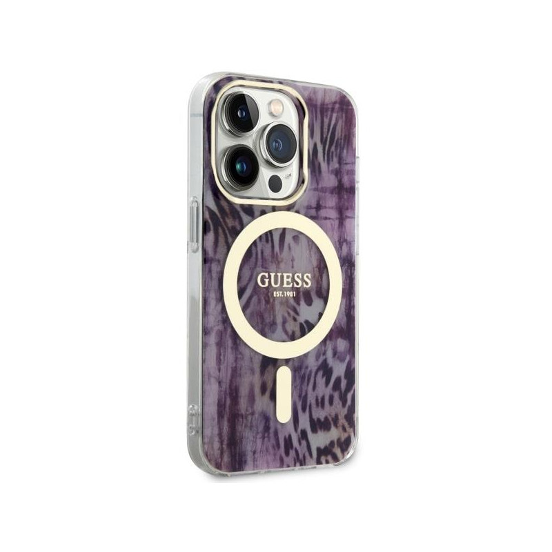 Guess Leopard MagSafe dėklas iPhone 14 Pro Max - rožinis