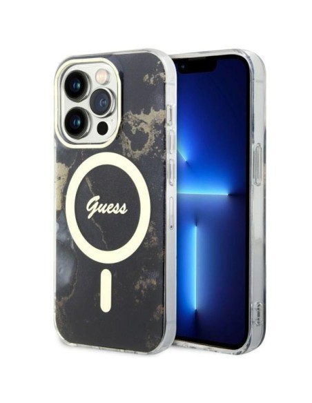 Guess Golden Marble MagSafe dėklas, skirtas iPhone 14 Pro Max - juodas Guess Golden Marble MagSafe dėklas, skirtas iPhone 14 Pro Max - juodas