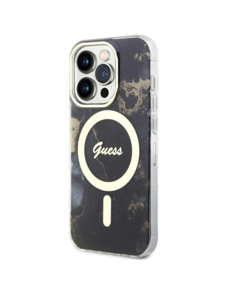 Guess Golden Marble MagSafe dėklas, skirtas iPhone 14 Pro Max - juodas Guess Golden Marble MagSafe dėklas, skirtas iPhone 14 Pro Max - juodas