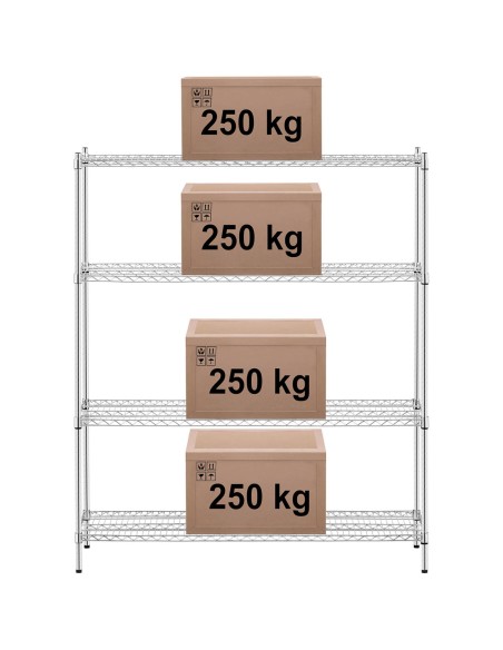 Chromuota laikymo lentyna su 4 vielinėmis lentynomis iki 1 t 1000 kg 150x45x180 cm Chromuota laikymo lentyna su 4 vielinėmis lentynomis iki 1 t 1000 kg 150x45x180 cm