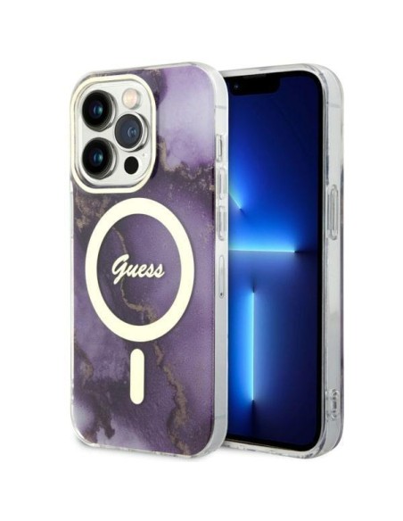 Guess Golden Marble MagSafe dėklas, skirtas iPhone 14 Pro Max - violetinė Guess Golden Marble MagSafe dėklas, skirtas iPhone 14 Pro Max - violetinė