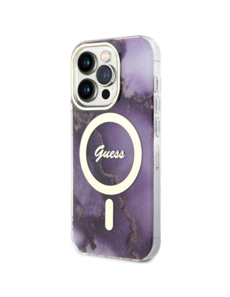 Guess Golden Marble MagSafe dėklas, skirtas iPhone 14 Pro Max - violetinė Guess Golden Marble MagSafe dėklas, skirtas iPhone 14 Pro Max - violetinė