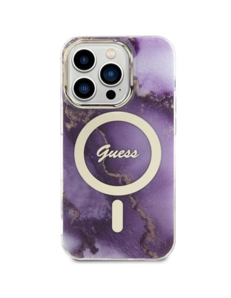 Guess Golden Marble MagSafe dėklas, skirtas iPhone 14 Pro Max - violetinė Guess Golden Marble MagSafe dėklas, skirtas iPhone 14 Pro Max - violetinė