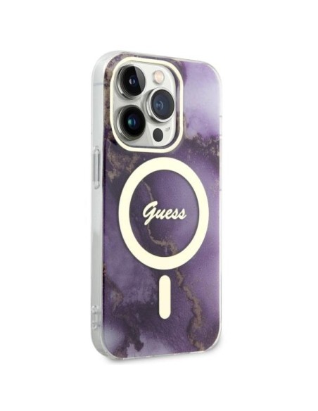 Guess Golden Marble MagSafe dėklas, skirtas iPhone 14 Pro Max - violetinė Guess Golden Marble MagSafe dėklas, skirtas iPhone 14 Pro Max - violetinė