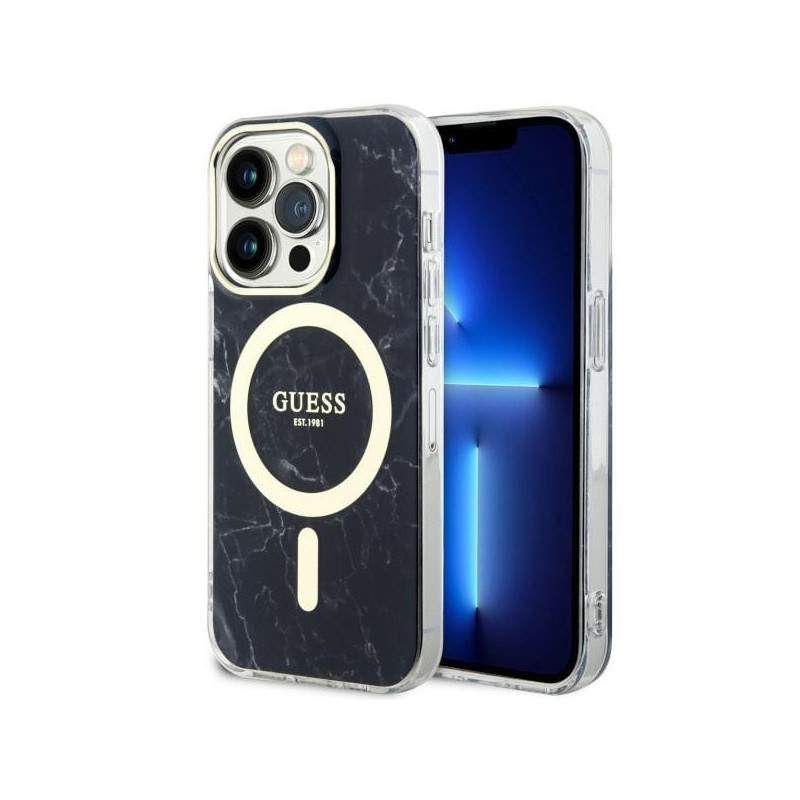 Guess Marble MagSafe dėklas, skirtas iPhone 14 Pro Max - juodas