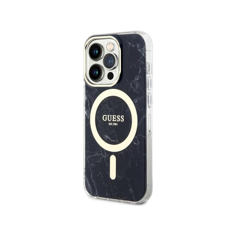 Guess Marble MagSafe dėklas, skirtas iPhone 14 Pro Max - juodas
