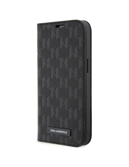 Karl Lagerfeld Saffiano Monogram dėklas iPhone 14 Pro - juodas