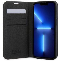 Karl Lagerfeld Saffiano Monogram dėklas iPhone 14 Pro - juodas