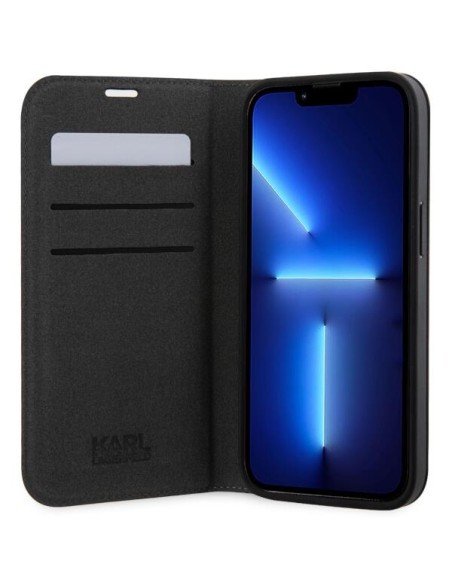 Karl Lagerfeld Saffiano Monogram dėklas iPhone 14 Pro - juodas