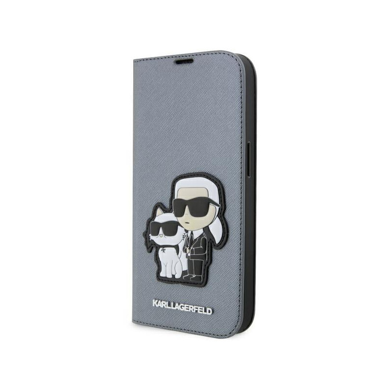 Karl Lagerfeld Saffiano Karl&Choupette dėklas iPhone 14 Pro - sidabrinis Karl Lagerfeld Saffiano Karl&Choupette dėklas iPhone 14 Pro - sidabrinis