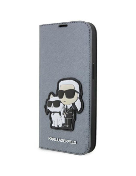 Karl Lagerfeld Saffiano Karl&Choupette dėklas iPhone 14 Pro - sidabrinis Karl Lagerfeld Saffiano Karl&Choupette dėklas iPhone 14 Pro - sidabrinis