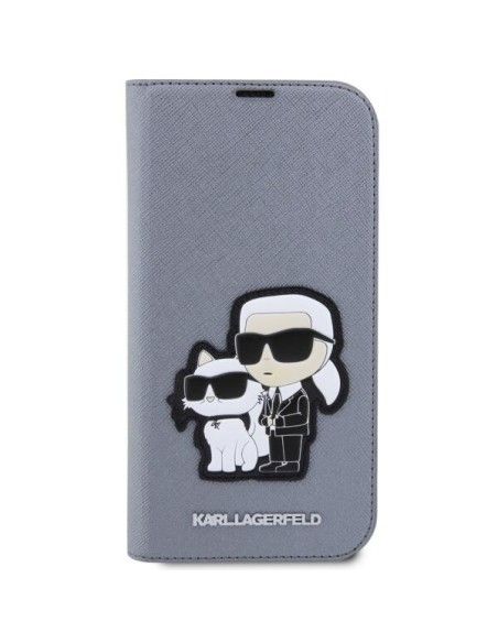 Karl Lagerfeld Saffiano Karl&Choupette dėklas iPhone 14 Pro - sidabrinis Karl Lagerfeld Saffiano Karl&Choupette dėklas iPhone 14 Pro - sidabrinis