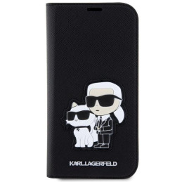 Karl Lagerfeld Saffiano Karl&Choupette dėklas iPhone 14 Pro - juodas
