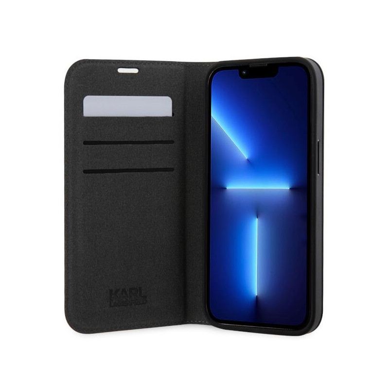 Karl Lagerfeld Saffiano Karl&Choupette dėklas iPhone 14 Pro - juodas